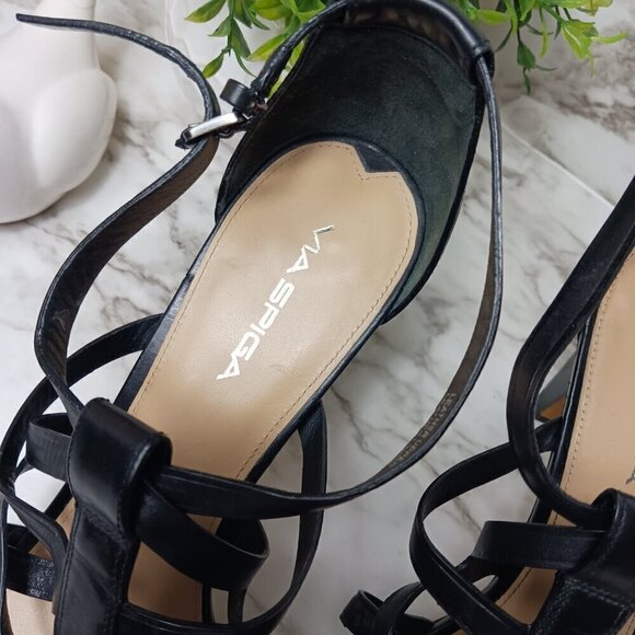 VIA SPIGA Strappy Heels Shoes Buckle Women's Black Leather Size 10 Italy - Picture 7 of 9